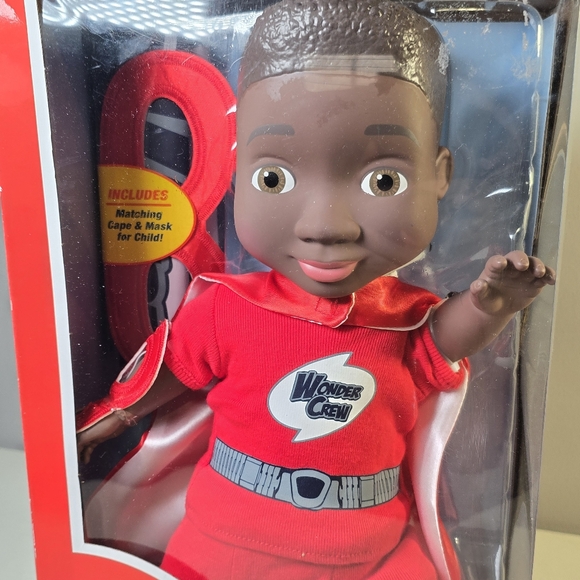 Black Boy Doll Wonder Crew Super Hero With Matching Cape and Mask James 15" NEW - Picture 7 of 10
